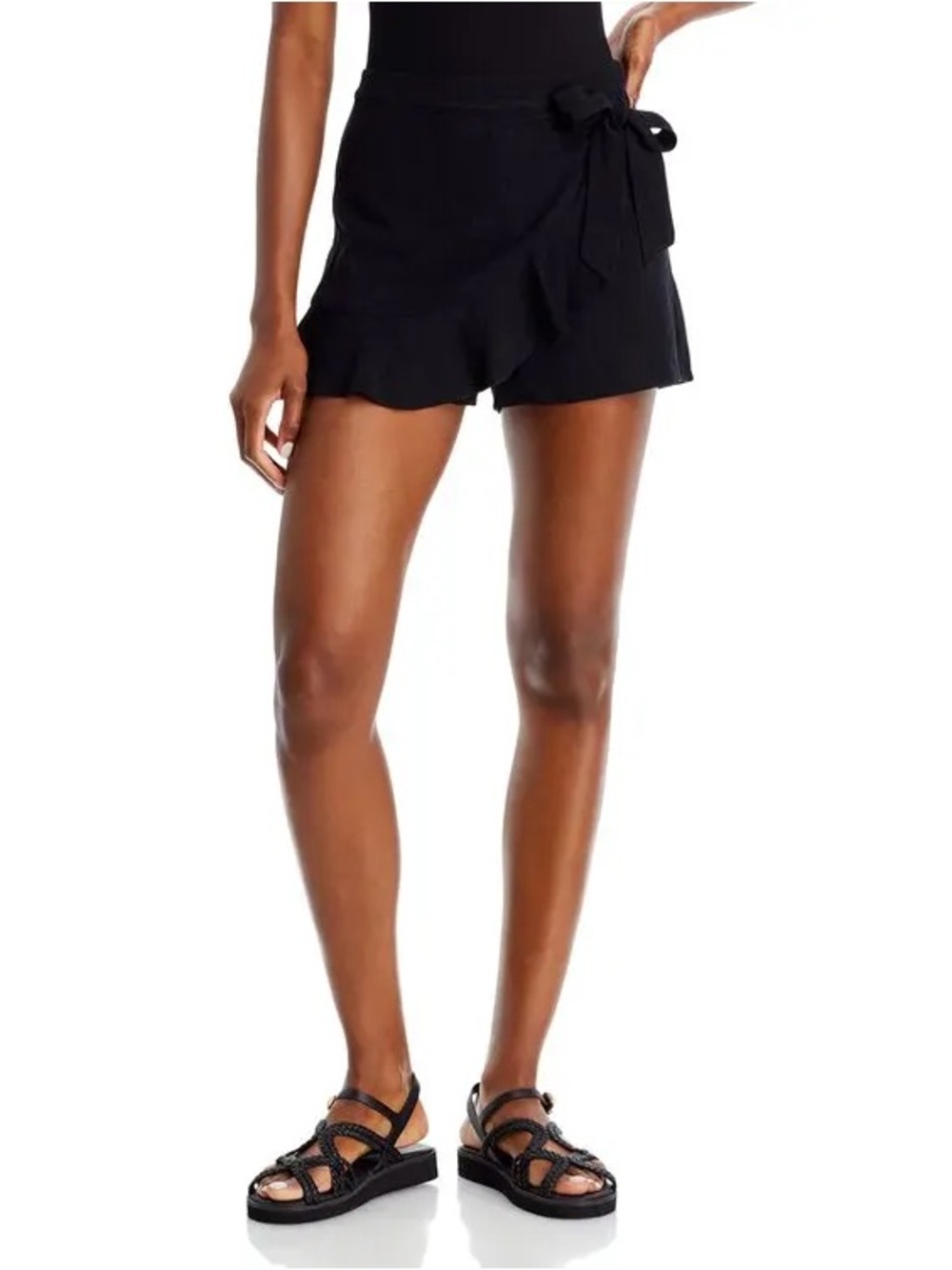 Aqua Black Ruffle Woven Wrap linen blend Skort size medium brand NWT